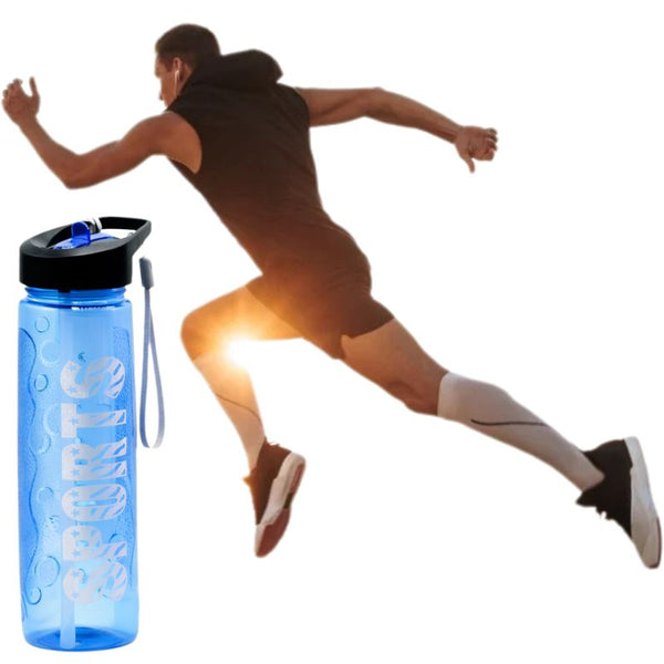 Blue Sport Water Bottle 1000ml with Straw