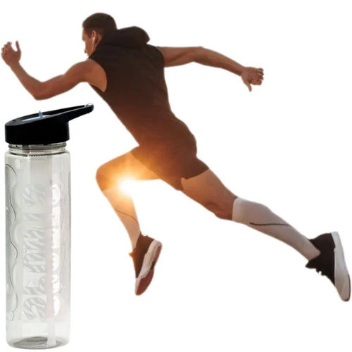 Black Sport Water Bottle 1000ml with Straw