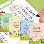 Child practicing writing with magic practice book