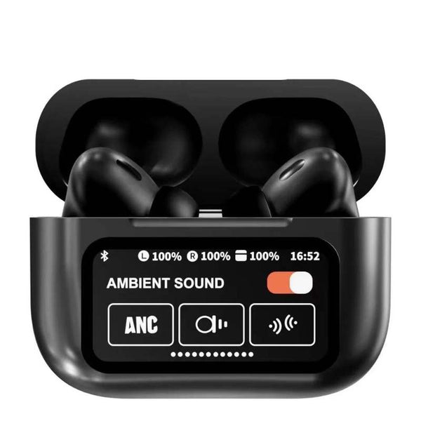 Black A9 Pro ANC Wireless Earbuds with Smart Screen