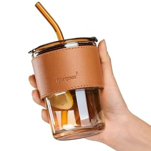 Bamboo Joint Glass Cup with Lid and Straw 13oz