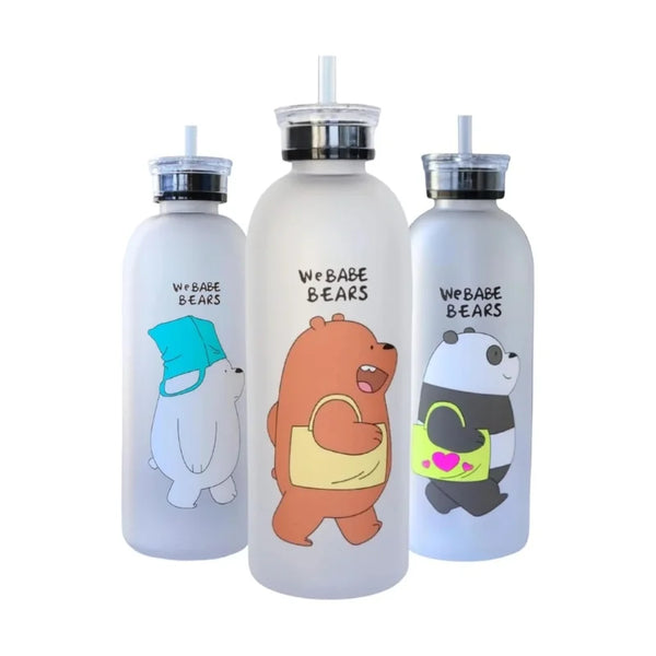 Bears Frosted Water Bottle with Straw 1000ml