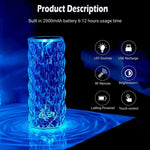 16 Colors Diamond Rose Crystal Touch Lamp | USB Rechargeable Bedside Lamp with Remote