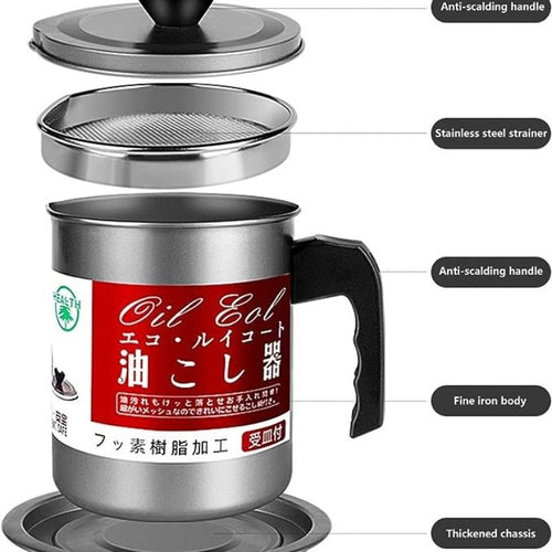 1.4L Fryer Oil Filter Pot with Strainer Lid
