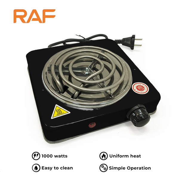 Black RAF R.8010B 1000W Electric Stove Hot Plate