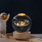 3D Galaxy Space Crystal Ball Night Light with Wooden LED Stand | USB Decorative Table Lamp | Random Designs