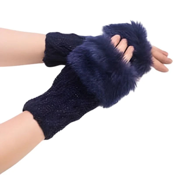 Women's Faux Fur Fingerless Gloves Blue