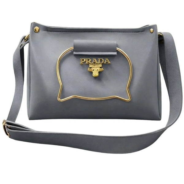 Gray cat handle handbag with gold accents for girls and women - front view