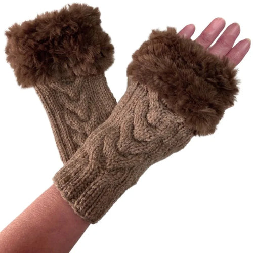 Women's Faux Fur Fingerless Gloves Brown