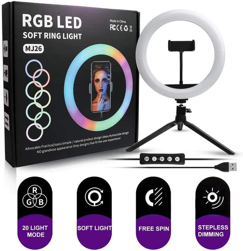 MJ26 26cm RGB LED Ring Light with Tripod and Holder