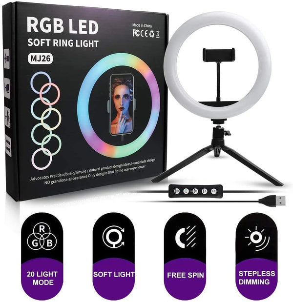 MJ26 26cm RGB LED Ring Light with Tripod and Holder