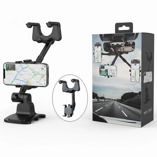 360 Retractable Rearview Mirror Phone Holder
