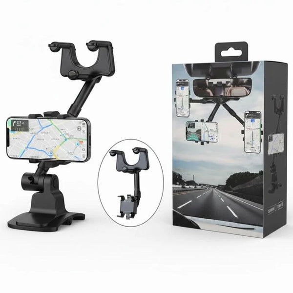 360 Retractable Rearview Mirror Phone Holder
