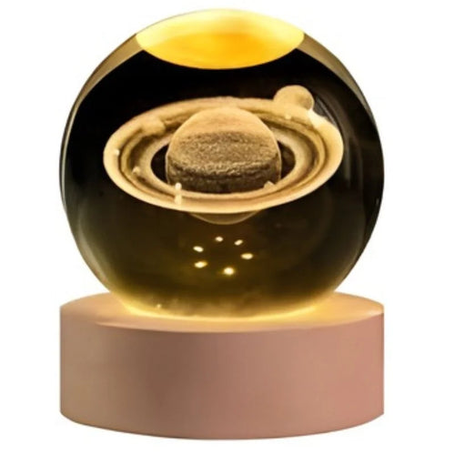 3D Galaxy Crystal Ball Night Light with Wooden Stand