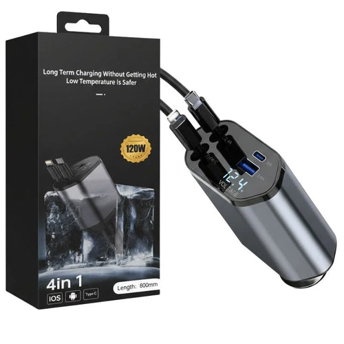 4-in-1 Retractable Car Charger 100W Fast Charging