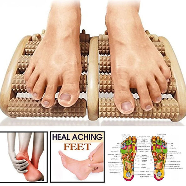 Wooden Foot Roller Massager Manual Reflexology Tool