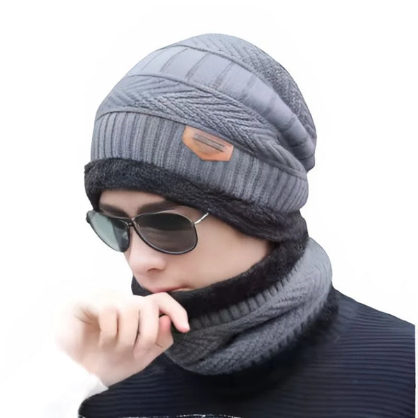 Winter Wool Cap and Neck Warmer Set Gray