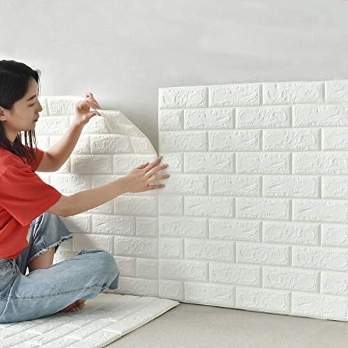 3D White Brick Wall Stickers Peel and Stick