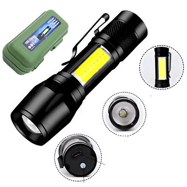 Metal COB Flashlight Mini Rechargeable LED Torch