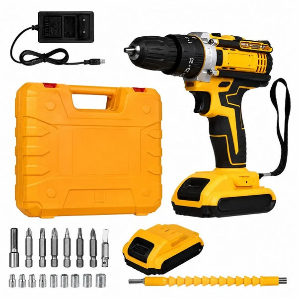 Cordless Drill Kit with 2 Batteries and 26 Accessories
