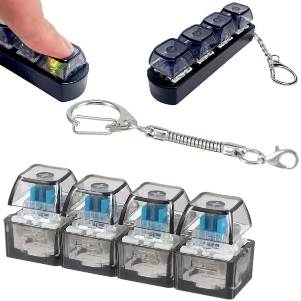 4-Key Mechanical Keyboard Clicker Keychain with Light