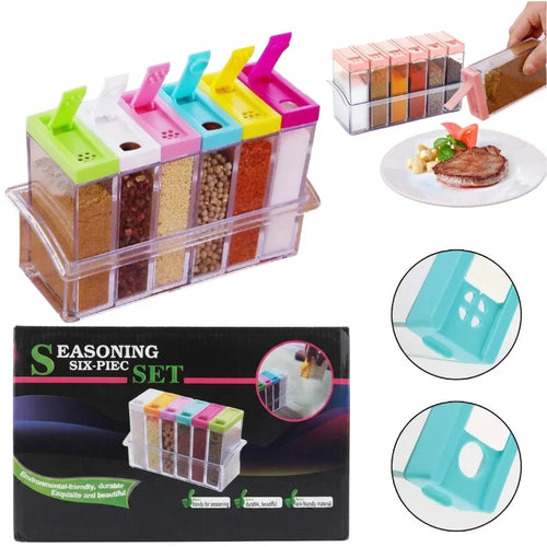 Crystal Spice Jars Dispenser Masala Rack Set of 6