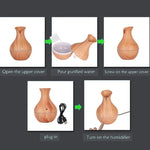 Vase-Shaped LED Humidifier | Model  JSQ07 | USB Wood Grain Ultrasonic Cold Mist Humidifier | Aromatherapy Air Freshener | 200 ml